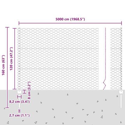 vidaXL Zaun mit Pfosten Grün 1,2 x 50 m Stahl und PVC
