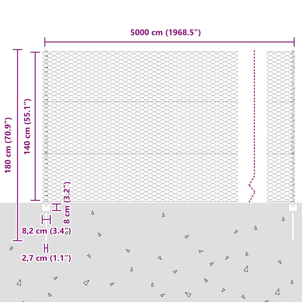 vidaXL Zaun mit Pfosten Grün 1,4 x 50 m Stahl und PVC