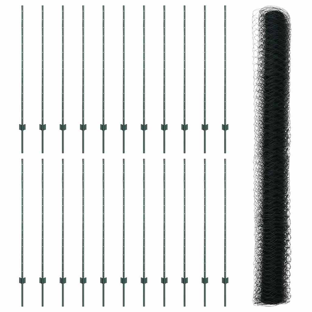 vidaXL Zaun mit Pfosten Grün 1,4 x 50 m Stahl und PVC
