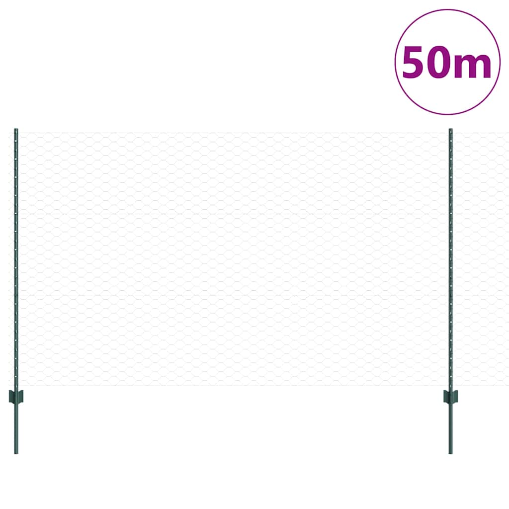 vidaXL Zaun mit Pfosten Grün 1,4 x 50 m Stahl und PVC