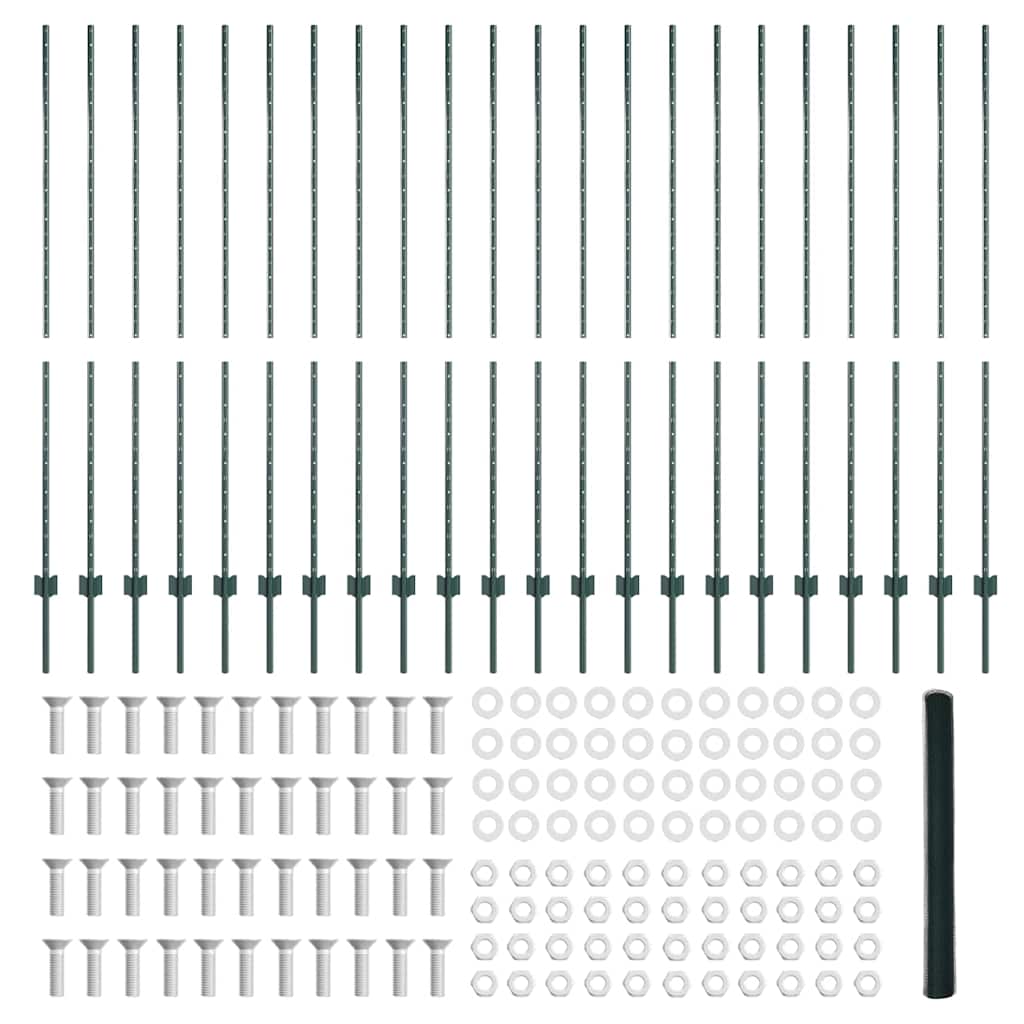 Zaun mit Pfosten Grün 1,5 x 50 m Stahl und PVC