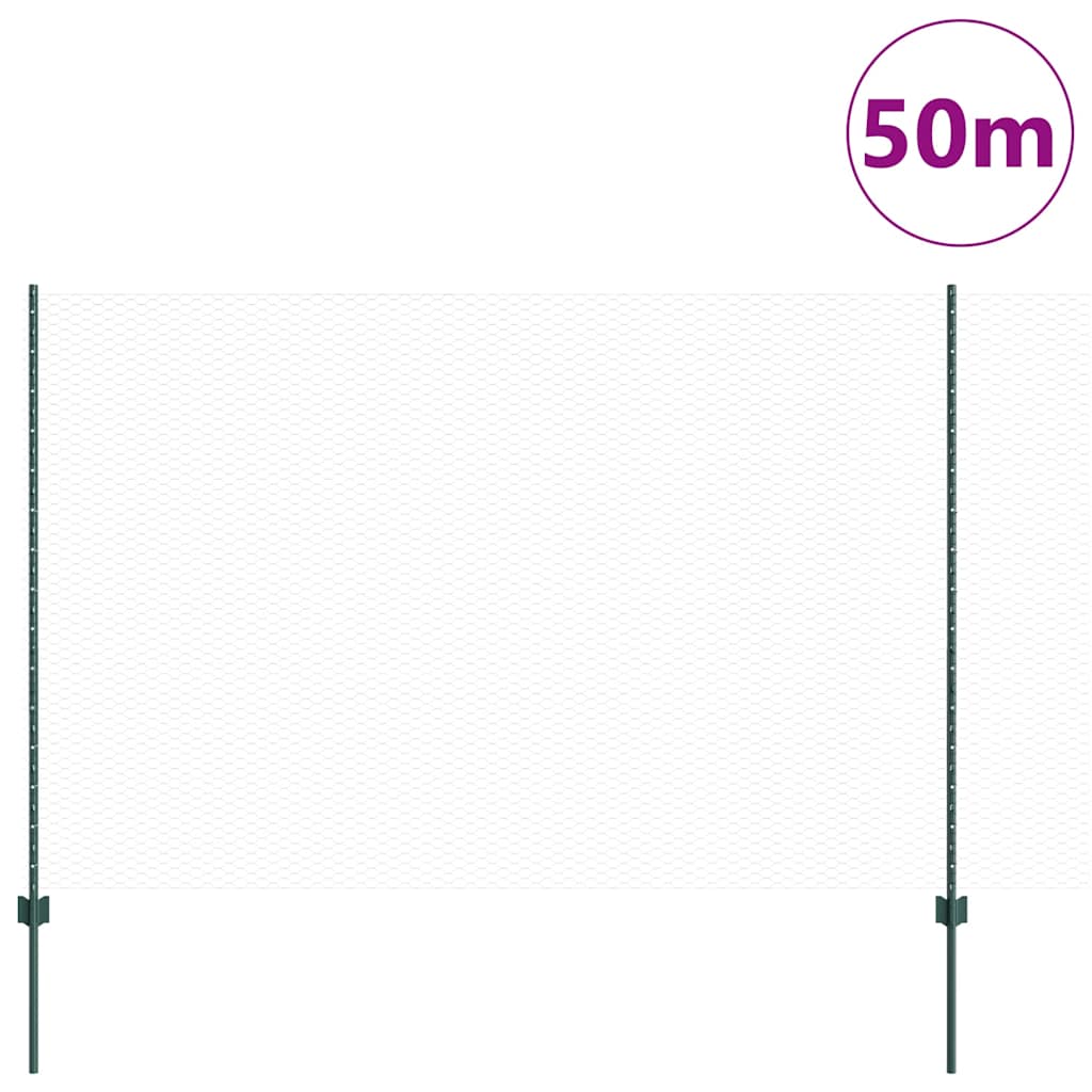 Zaun mit Pfosten Grün 1,5 x 50 m Stahl und PVC