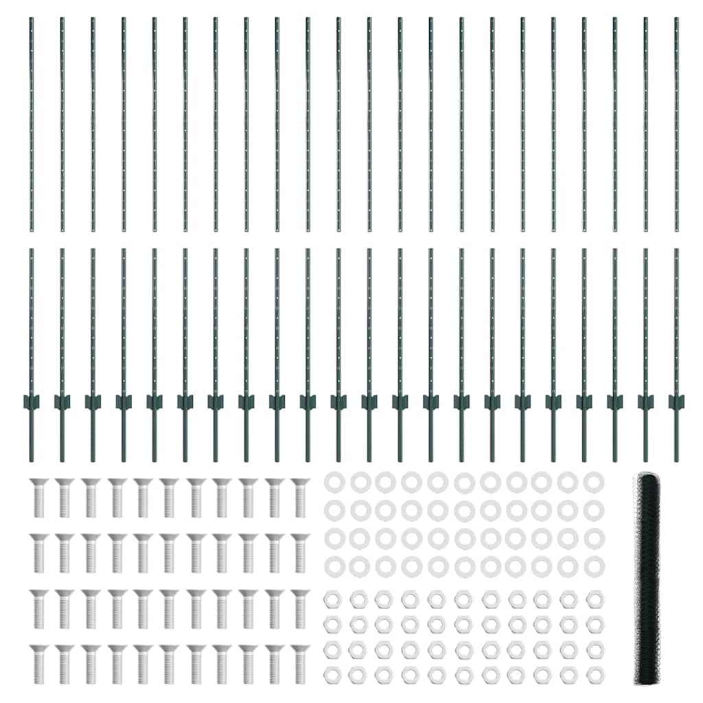 Zaun mit Pfosten Grün 1,5 x 50 m Stahl und PVC