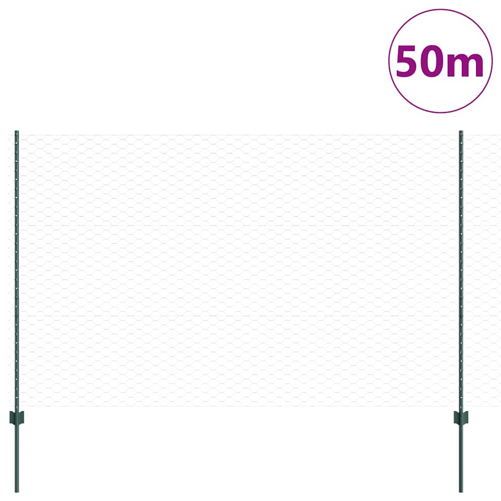 vidaXL Zaun mit Pfosten Grün 1,5 x 50 m Stahl und PVC