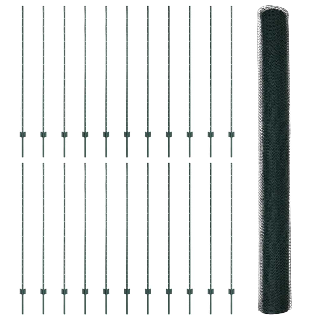 vidaXL Zaun mit Pfosten Grün 1,6 x 50 m Stahl und PVC