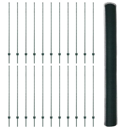 vidaXL Zaun mit Pfosten Grün 1,6 x 50 m Stahl und PVC