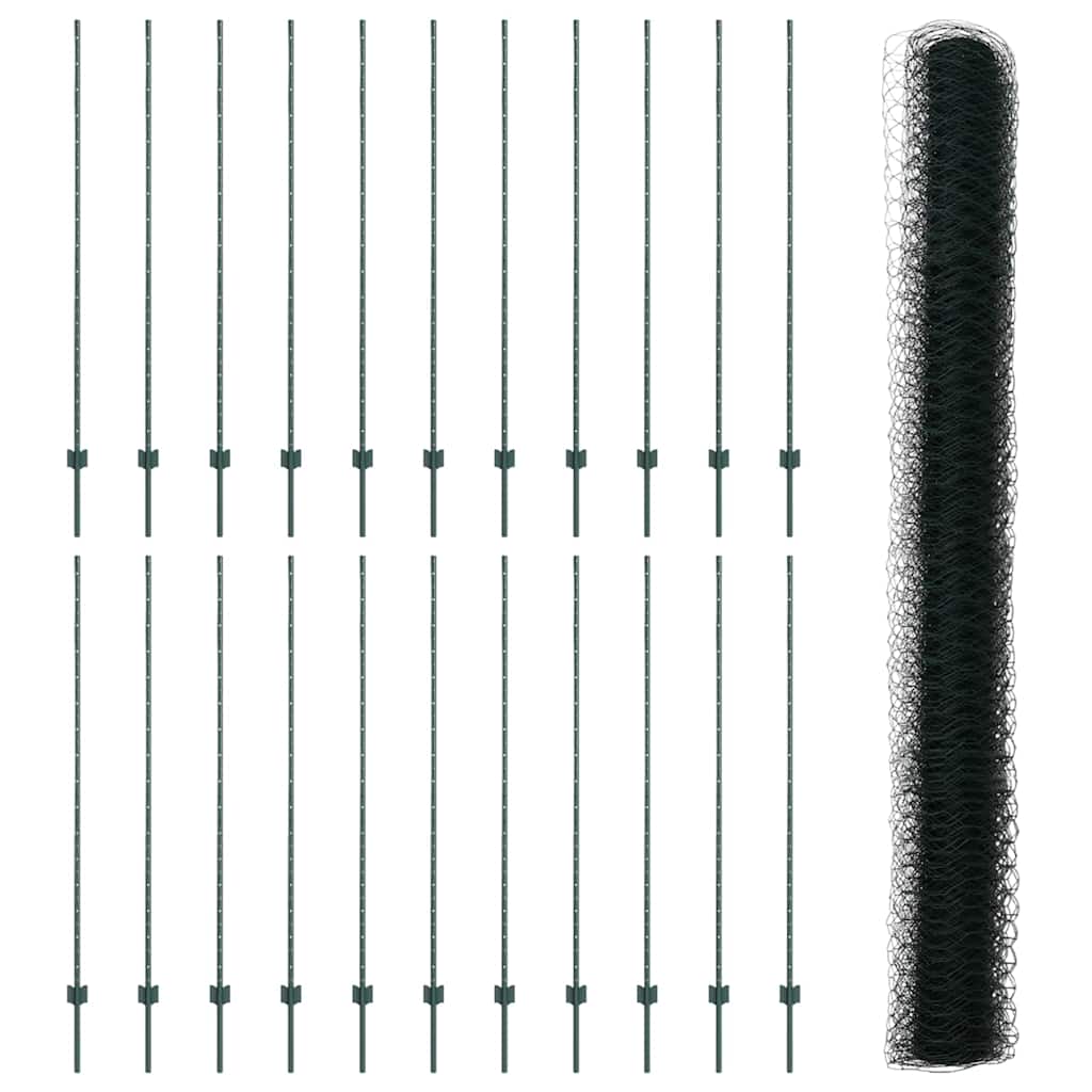 vidaXL Zaun mit Pfosten Grün 1,6 x 50 m Stahl und PVC