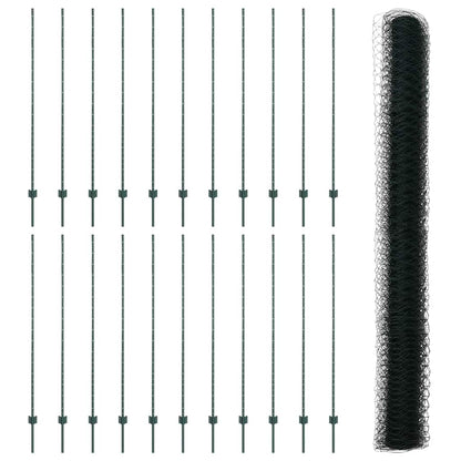 vidaXL Zaun mit Pfosten Grün 1,6 x 50 m Stahl und PVC
