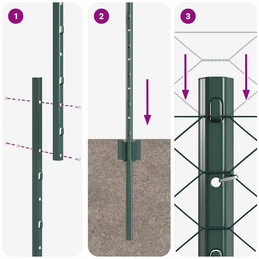 vidaXL Zaun mit Pfosten Grün 1,6 x 50 m Stahl und PVC