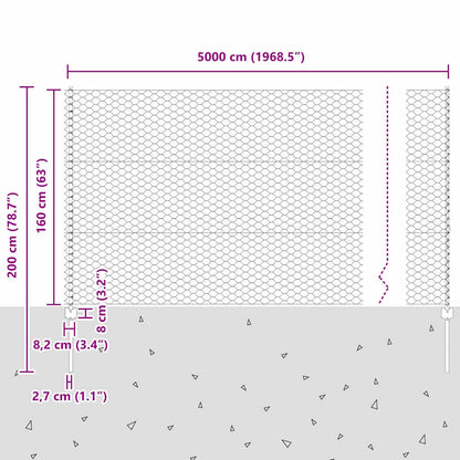 vidaXL Zaun mit Pfosten Grün 1,6 x 50 m Stahl und PVC