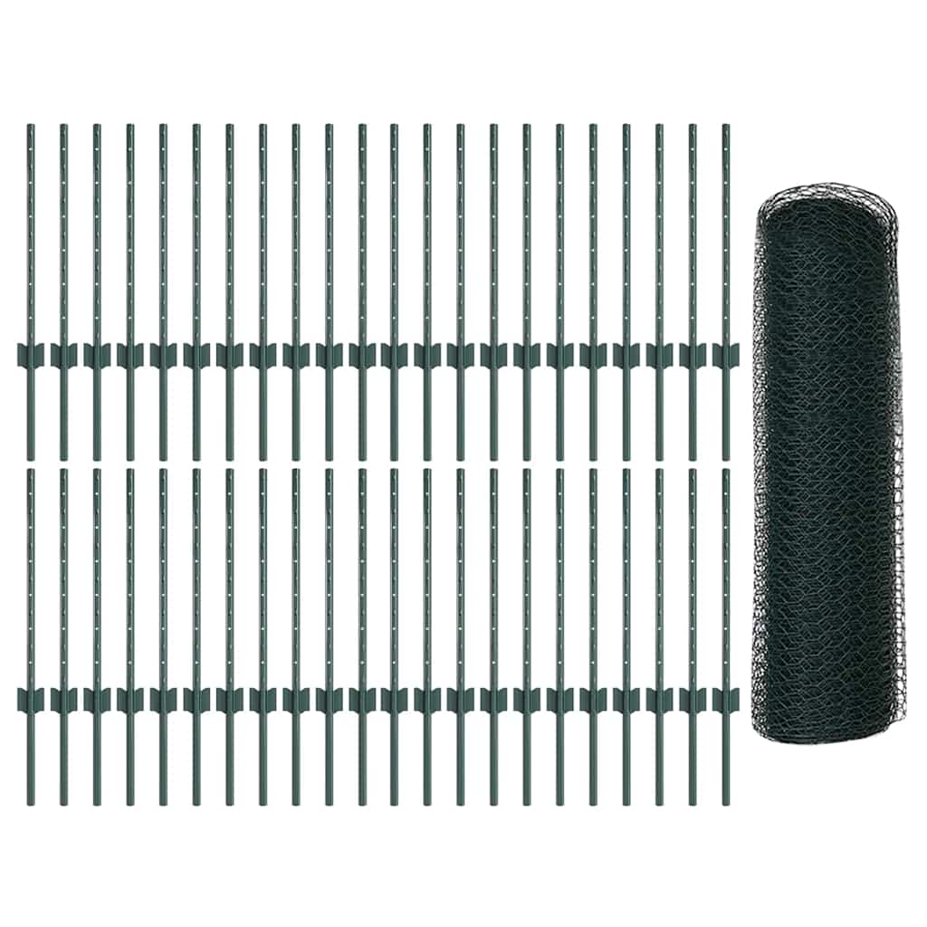 vidaXL Zaun mit Pfosten Grün 0,5 x 100 m Stahl und PVC