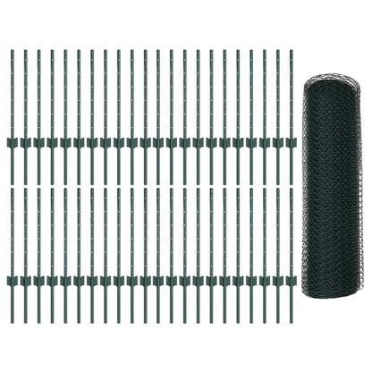 vidaXL Zaun mit Pfosten Grün 0,5 x 100 m Stahl und PVC