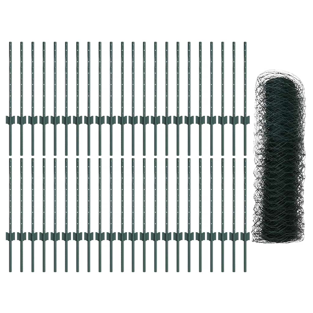 vidaXL Zaun mit Pfosten Grün 0,5 x 100 m Stahl und PVC