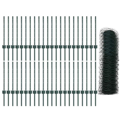 vidaXL Zaun mit Pfosten Grün 0,5 x 100 m Stahl und PVC