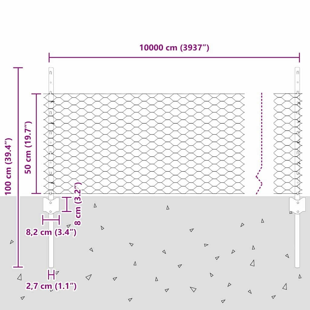 vidaXL Zaun mit Pfosten Grün 0,5 x 100 m Stahl und PVC