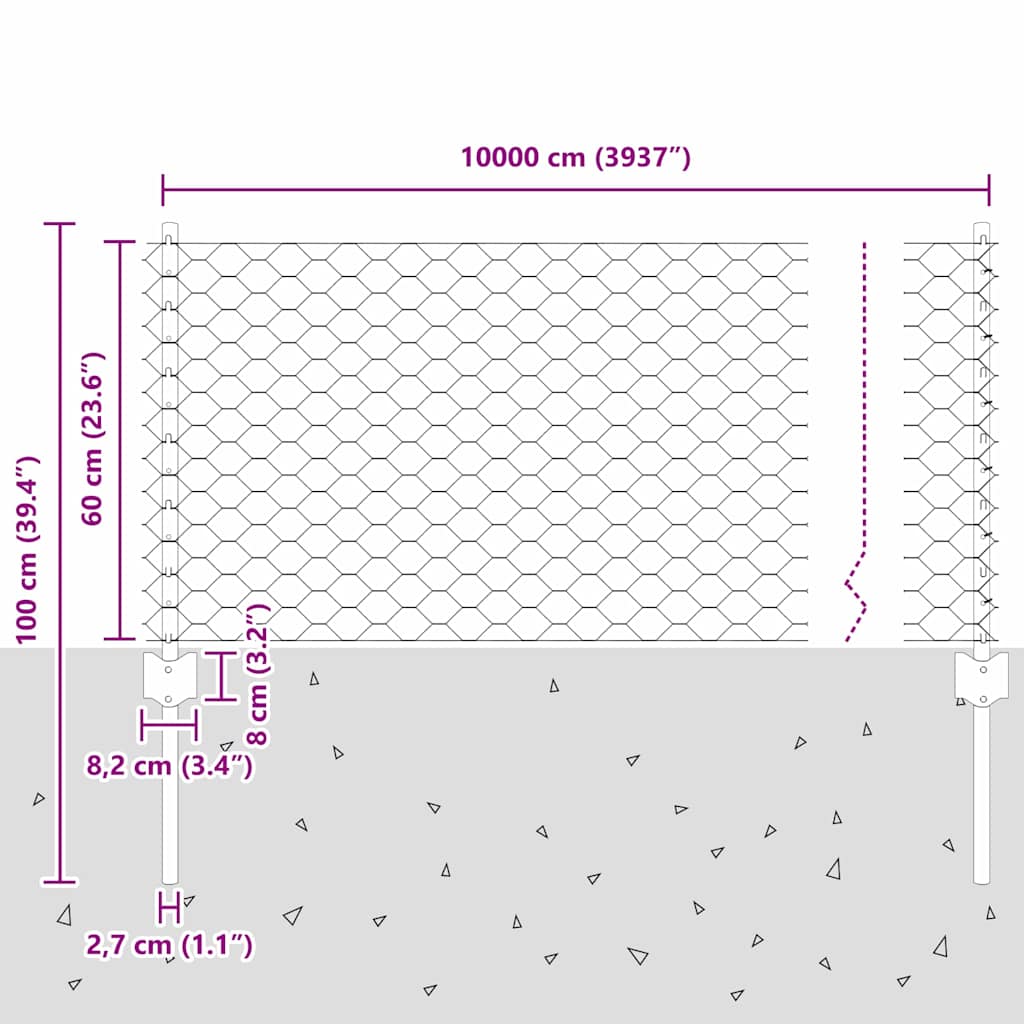 vidaXL Zaun mit Pfosten Grün 0,6 x 100 m Stahl und PVC
