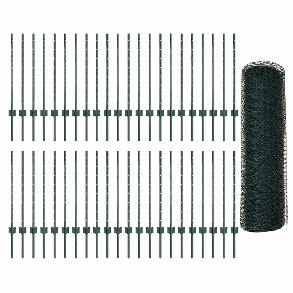 vidaXL Zaun mit Pfosten Grün 0,8 x 100 m Stahl und PVC