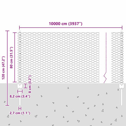 vidaXL Zaun mit Pfosten Grün 0,8 x 100 m Stahl und PVC