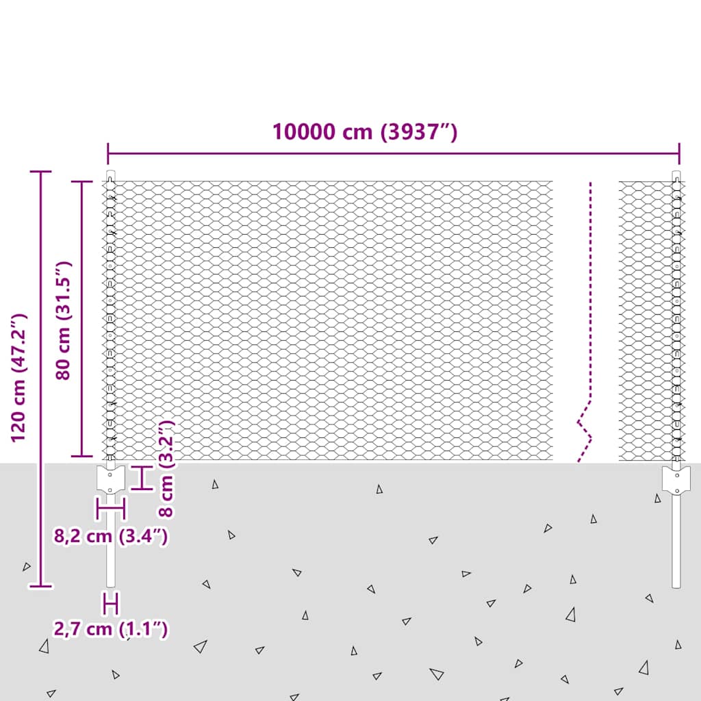 vidaXL Zaun mit Pfosten Grün 0,8 x 100 m Stahl und PVC