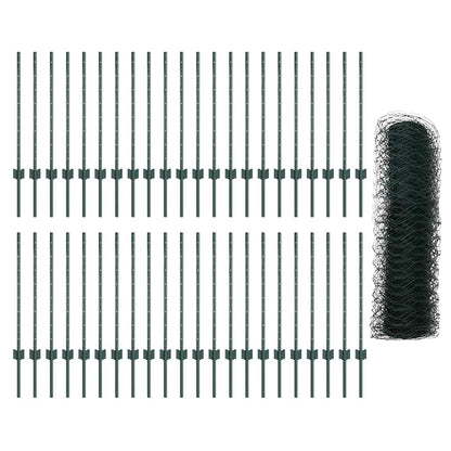 vidaXL Zaun mit Pfosten Grün 0,8 x 100 m Stahl und PVC