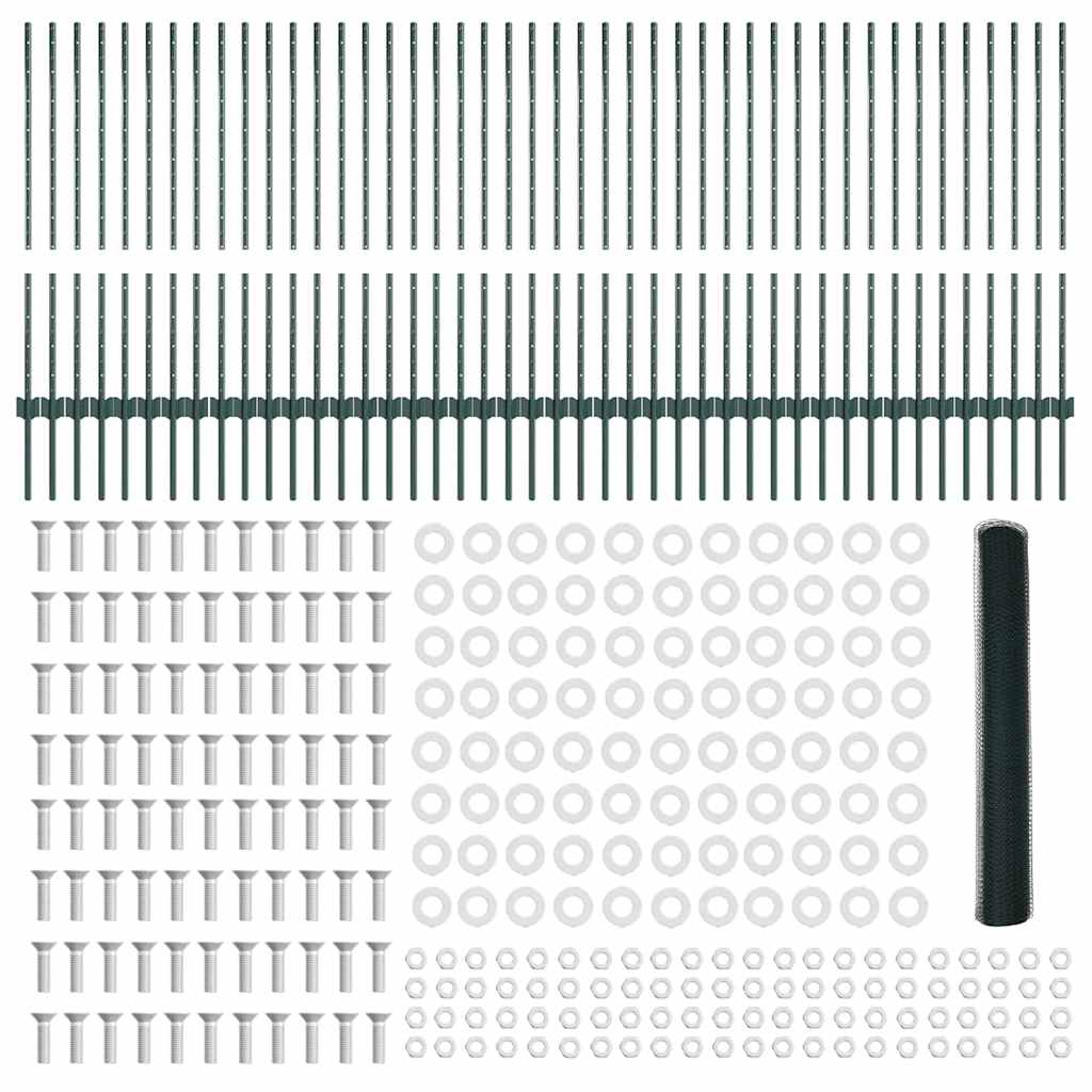 vidaXL Zaun mit Pfosten Grün 1 x 100 m Stahl und PVC