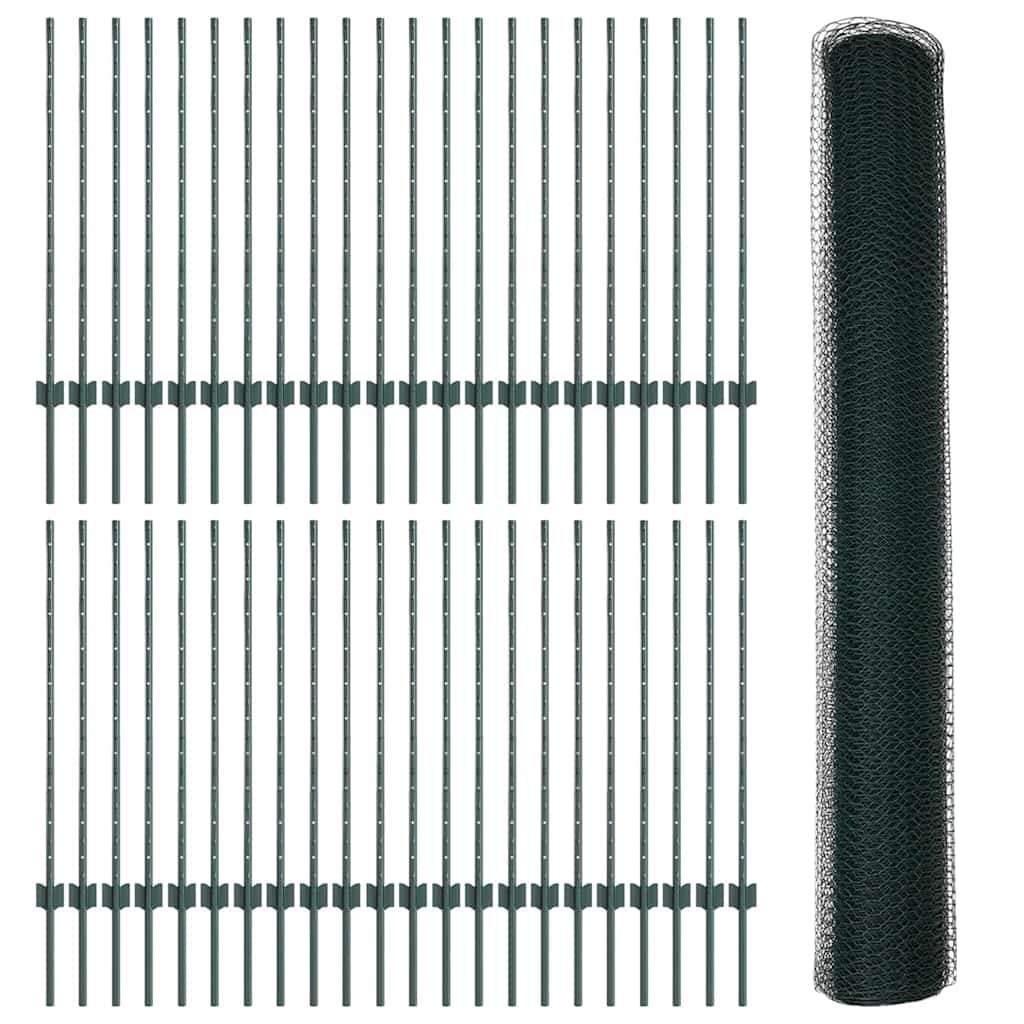 vidaXL Zaun mit Pfosten Grün 1 x 100 m Stahl und PVC