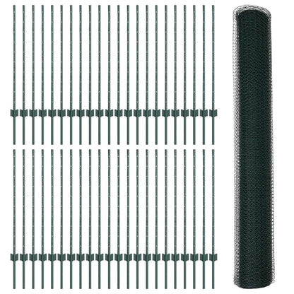 vidaXL Zaun mit Pfosten Grün 1 x 100 m Stahl und PVC