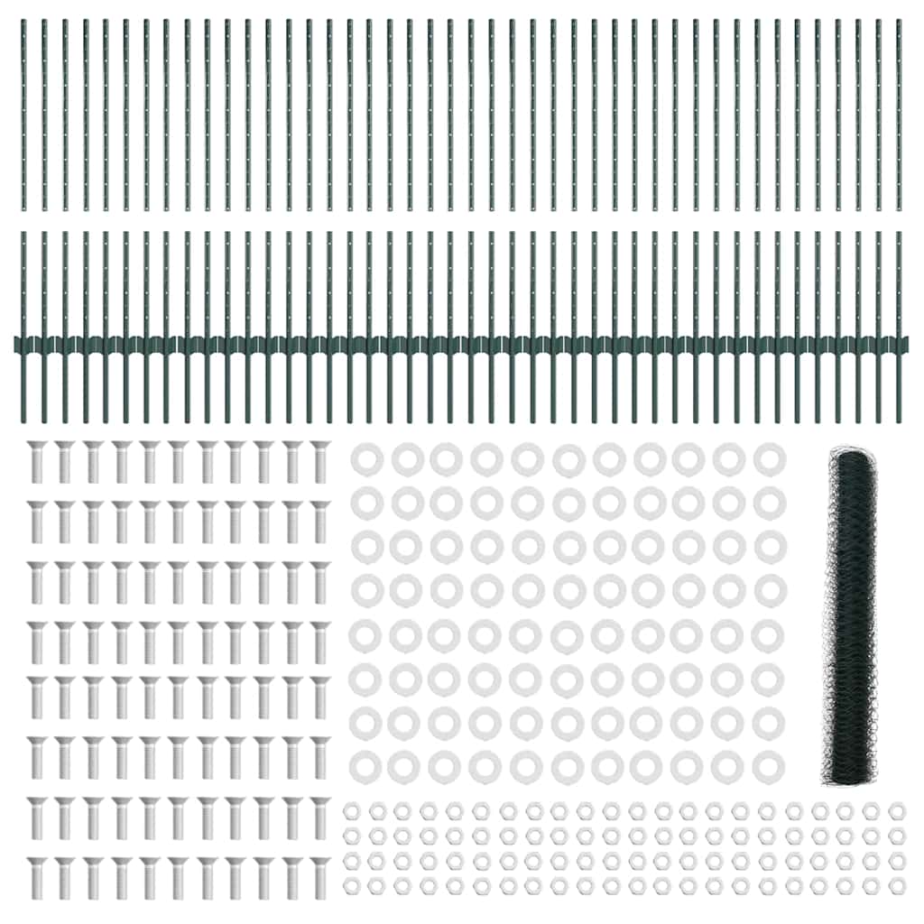 Zaun mit Pfosten Grün 1 x 100 m Stahl und PVC
