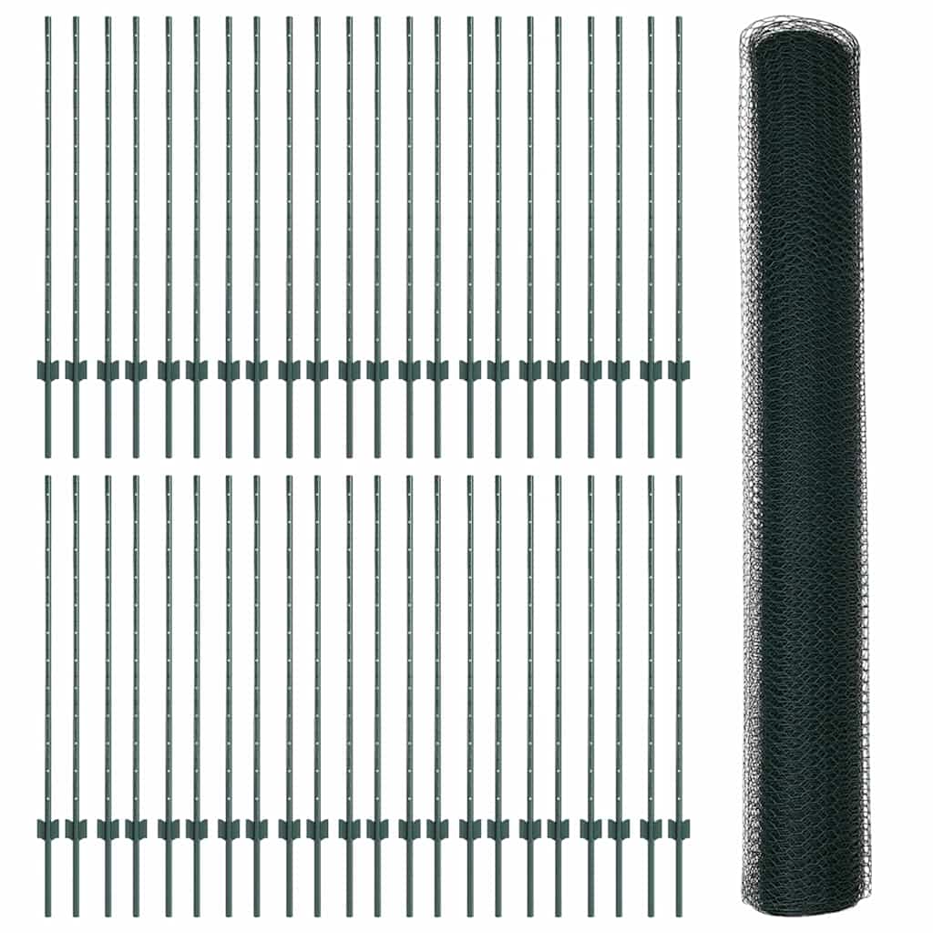 vidaXL Zaun mit Pfosten Grün 1,2 x 100 m Stahl und PVC