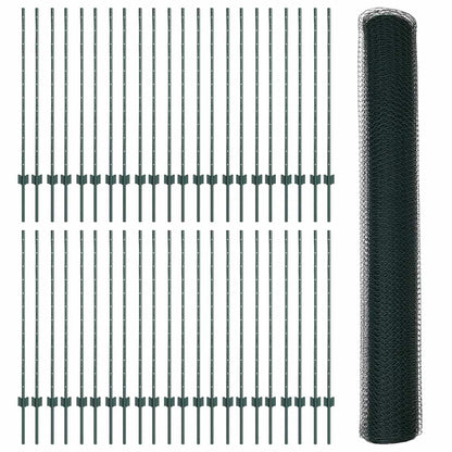 vidaXL Zaun mit Pfosten Grün 1,2 x 100 m Stahl und PVC