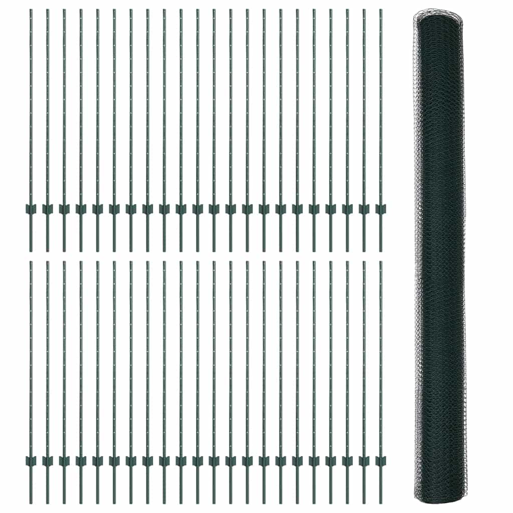vidaXL Zaun mit Pfosten Grün 1,4 x 100 m Stahl und PVC