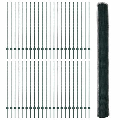 vidaXL Zaun mit Pfosten Grün 1,4 x 100 m Stahl und PVC