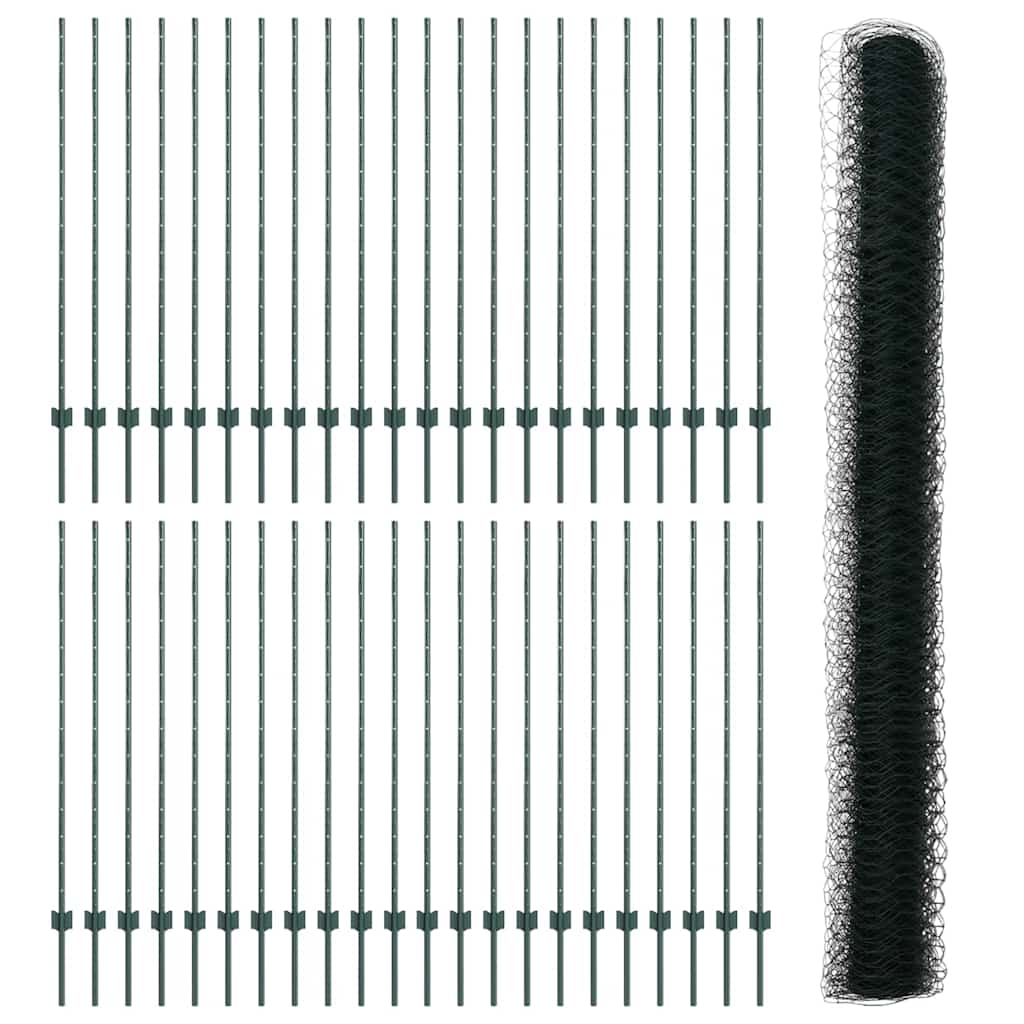 vidaXL Zaun mit Pfosten Grün 1,4 x 100 m Stahl und PVC