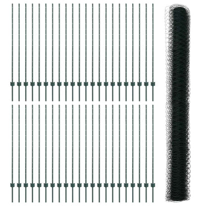 vidaXL Zaun mit Pfosten Grün 1,4 x 100 m Stahl und PVC