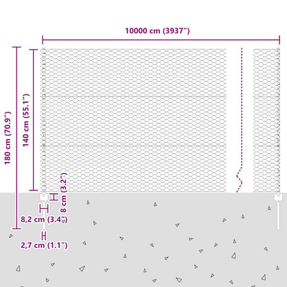 vidaXL Zaun mit Pfosten Grün 1,4 x 100 m Stahl und PVC