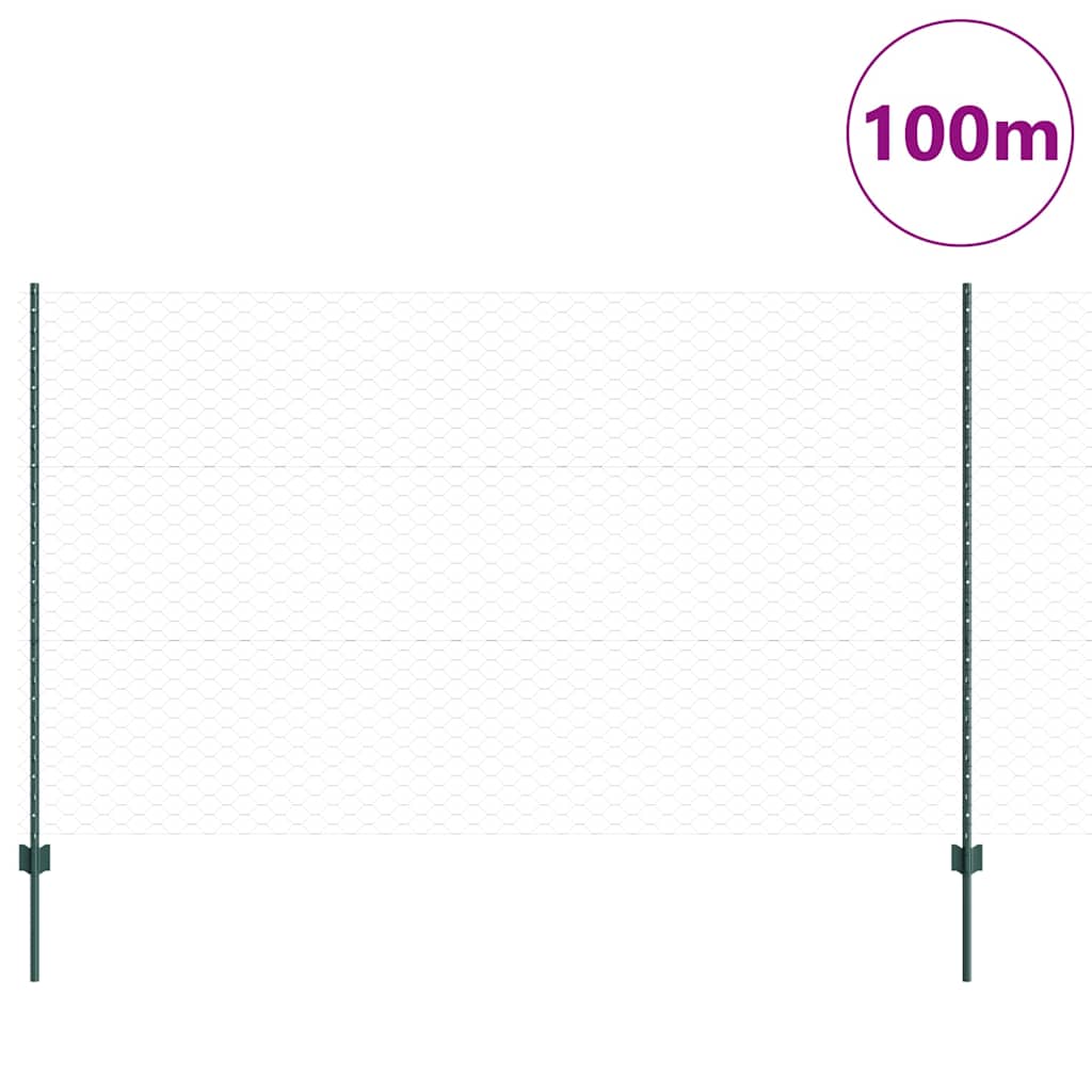 vidaXL Zaun mit Pfosten Grün 1,4 x 100 m Stahl und PVC