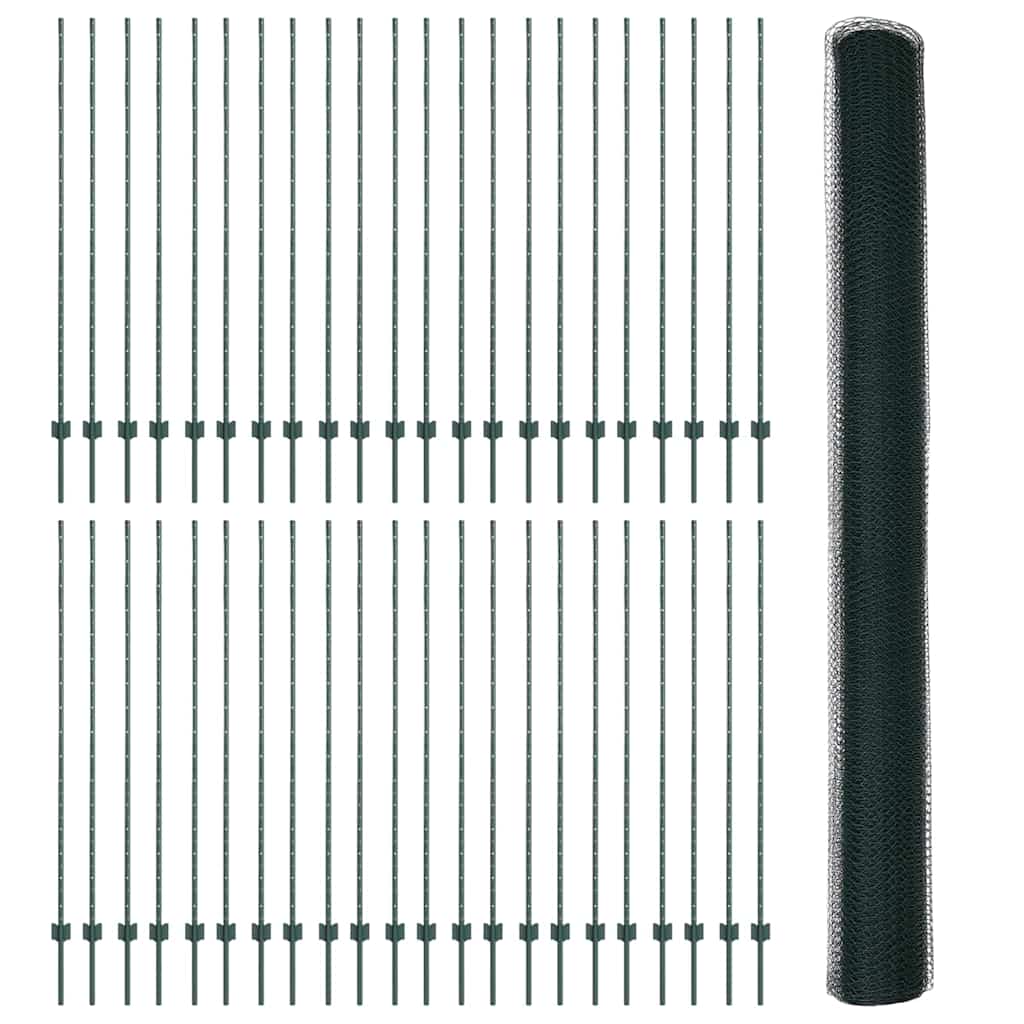 vidaXL Zaun mit Pfosten Grün 1,5 x 100 m Stahl und PVC