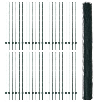 vidaXL Zaun mit Pfosten Grün 1,6 x 100 m Stahl und PVC
