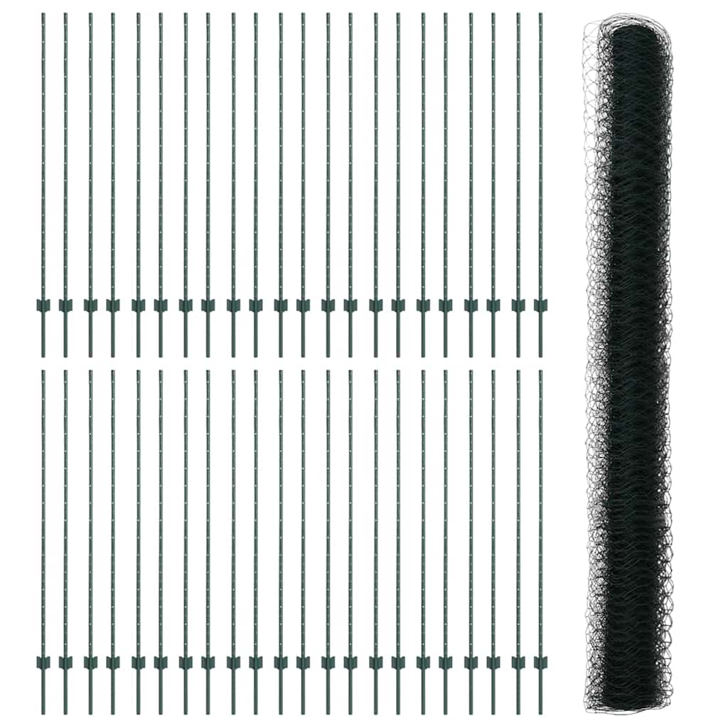 Zaun mit Pfosten Grün 1,6 x 100 m Stahl und PVC