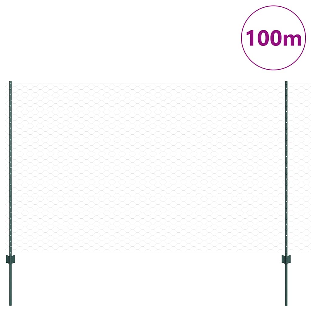 vidaXL Zaun mit Pfosten Grün 1,6 x 100 m Stahl und PVC