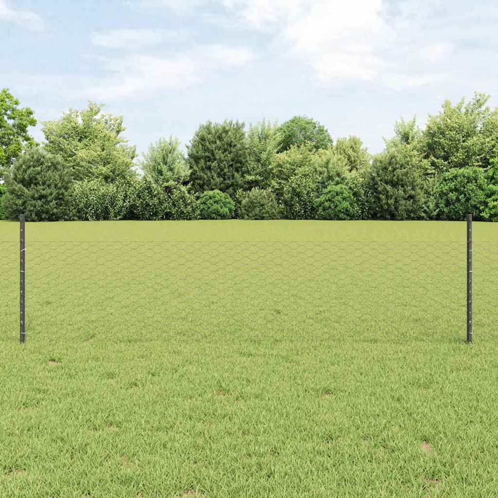vidaXL Zaun mit Pfosten Grau 0,5 x 10 m Stahl und PVC