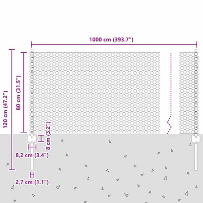 vidaXL Zaun mit Pfosten Grau 0,8 x 10 m Stahl und PVC