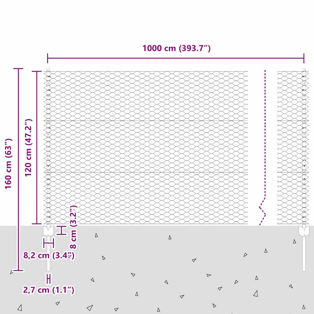 vidaXL Zaun mit Pfosten Grau 1,2 x 10 m Stahl und PVC