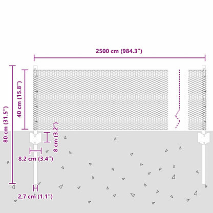 vidaXL Zaun mit Pfosten Grau 0,4 x 25 m Stahl