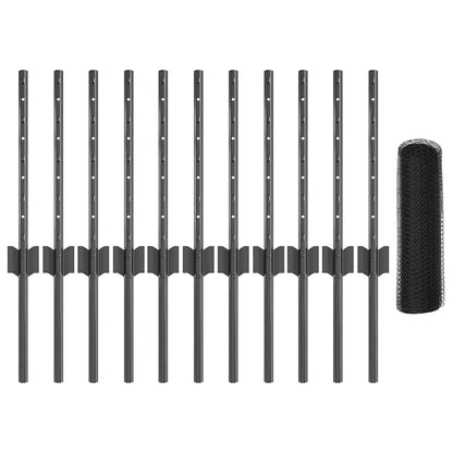 vidaXL Zaun mit Pfosten Grau 0,4 x 25 m Stahl