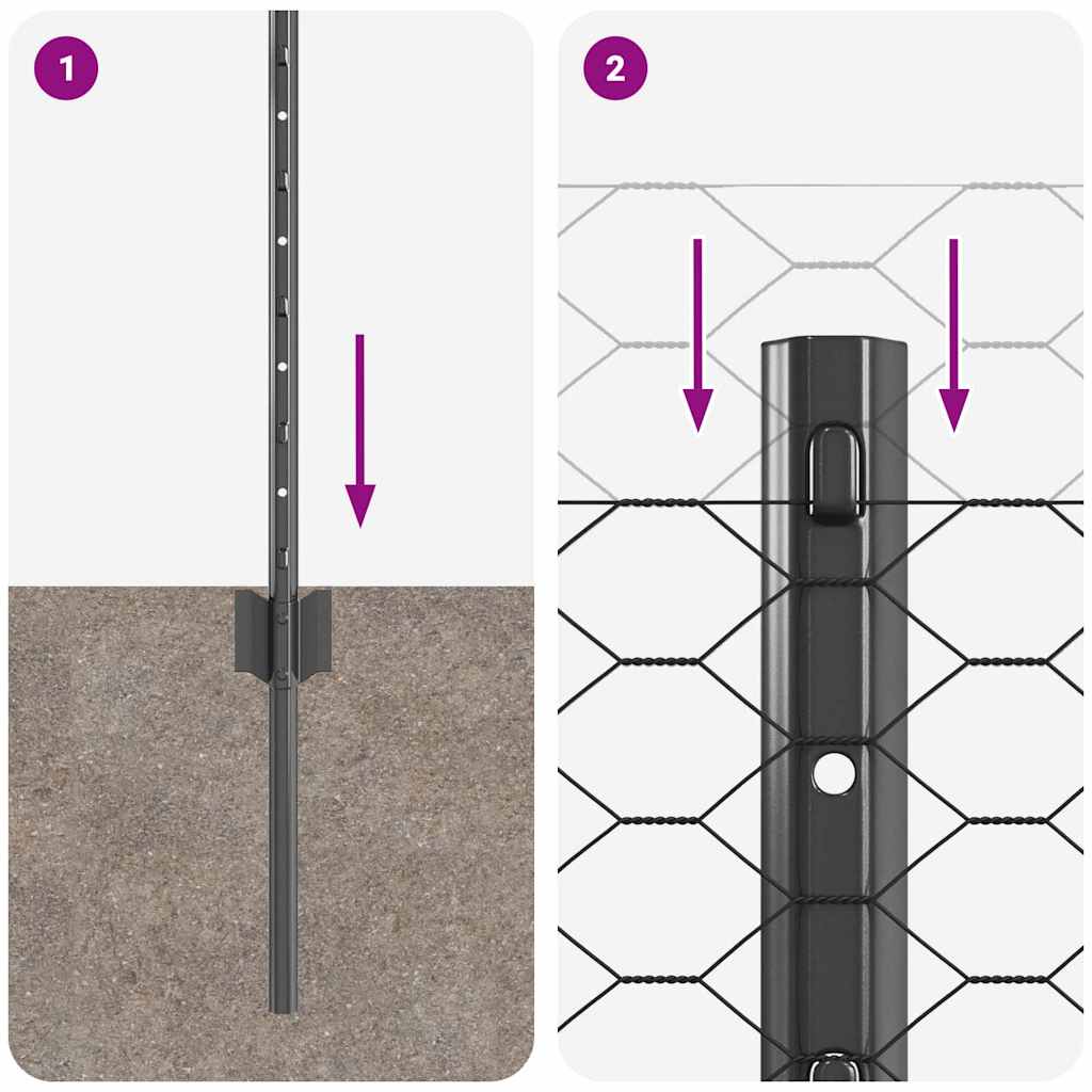 vidaXL Zaun mit Pfosten Grau 0,4 x 25 m Stahl