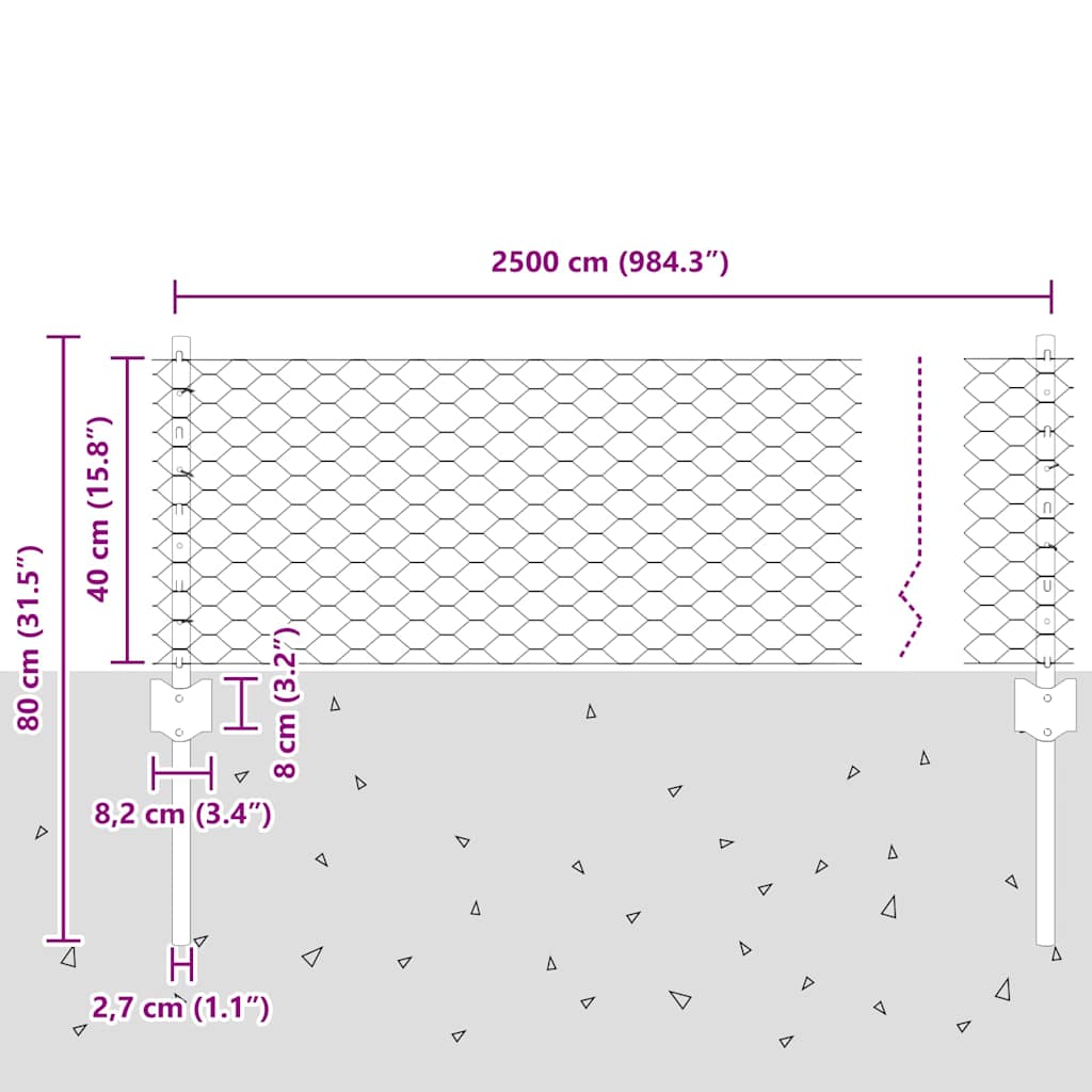 vidaXL Zaun mit Pfosten Grau 0,4 x 25 m Stahl