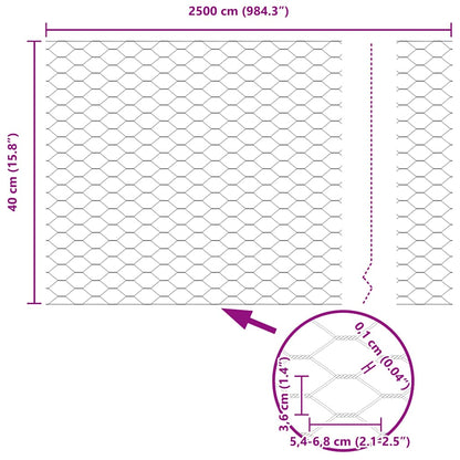 vidaXL Zaun mit Pfosten Grau 0,4 x 25 m Stahl