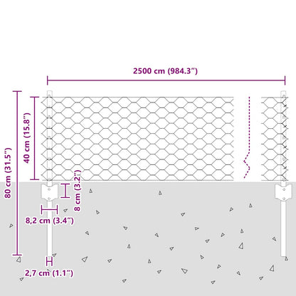 vidaXL Zaun mit Pfosten Grau 0,4 x 25 m Stahl
