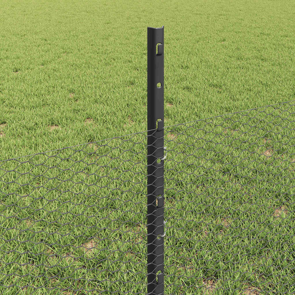 vidaXL Zaun mit Pfosten Grau 0,5 x 25 m Stahl